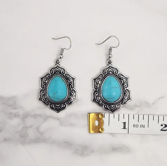 Paparazzi Vintage Silver and Turquoise Dangle Earrings - Picture 8 of 9